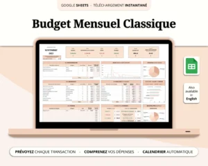 Aperçu du modèle de Budget Mensuel Classique sur Google Sheets