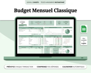 Aperçu du modèle de Budget Mensuel Classique sur Google Sheets