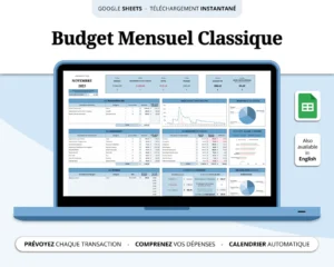 Aperçu du modèle de Budget Mensuel Classique sur Google Sheets
