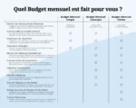 Tableau comparatif des fonctionnalités des différents Budget d'Organised Oasis