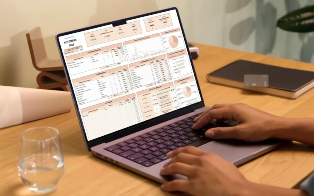 Photo du Budget mensuel affichée sur un ordinateur. L'utilisateur est entrain de le remplir.