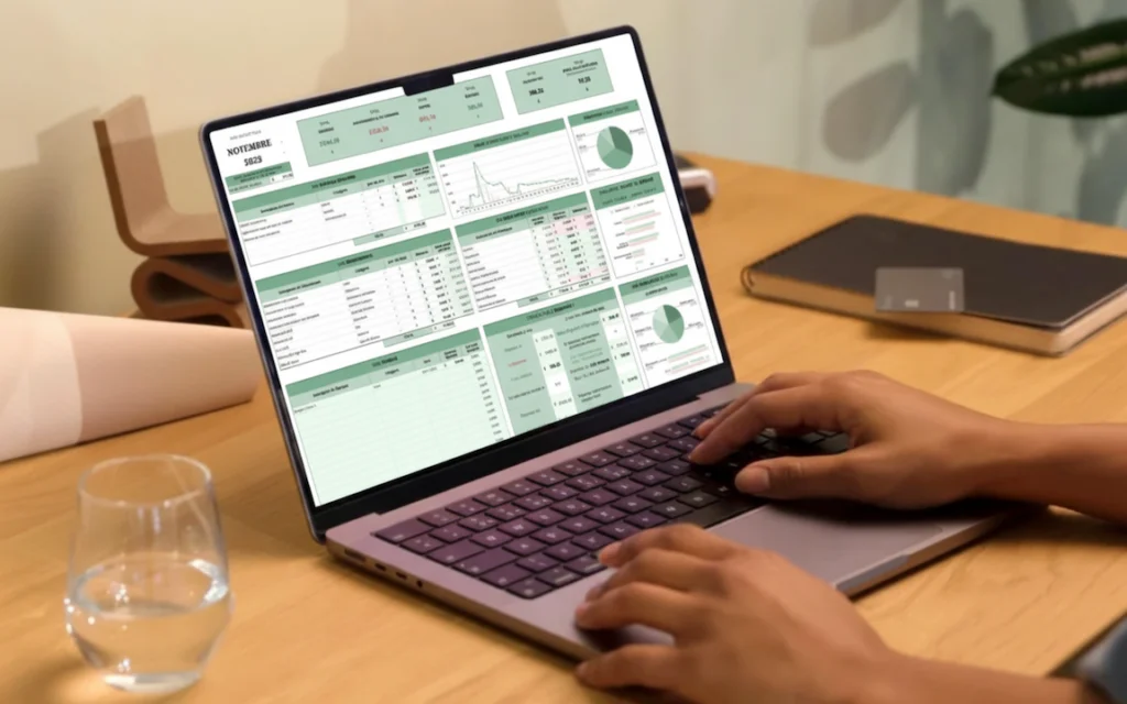 Photo du Budget mensuel affichée sur un ordinateur. L'utilisateur est entrain de le remplir.